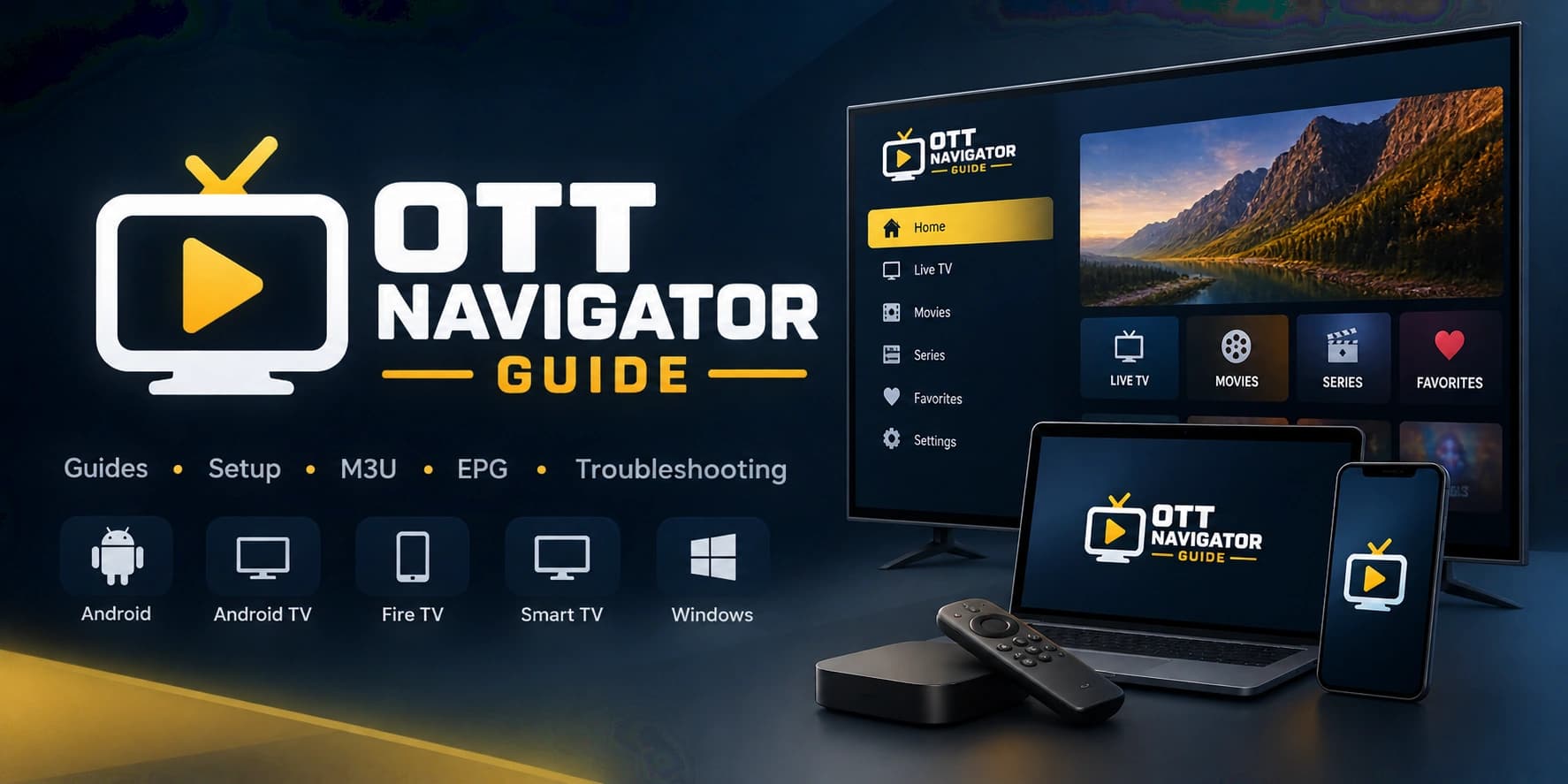 OTT Navigator Guide branded IPTV learning banner