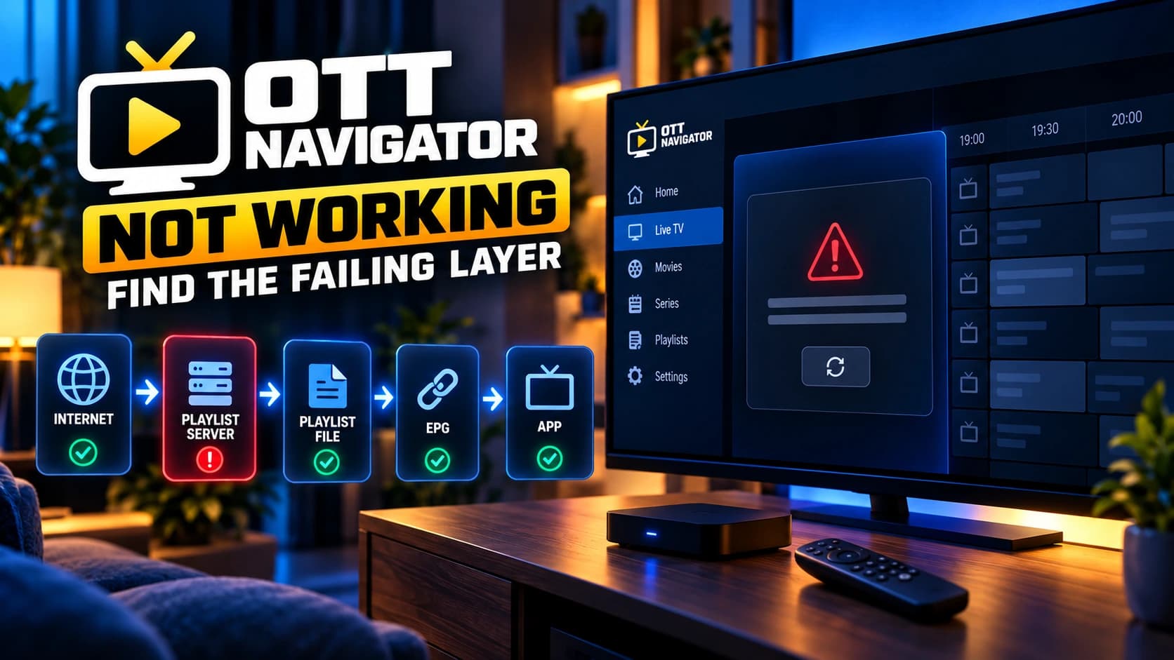 OTT Navigator not working troubleshooting guide with diagnostic steps
